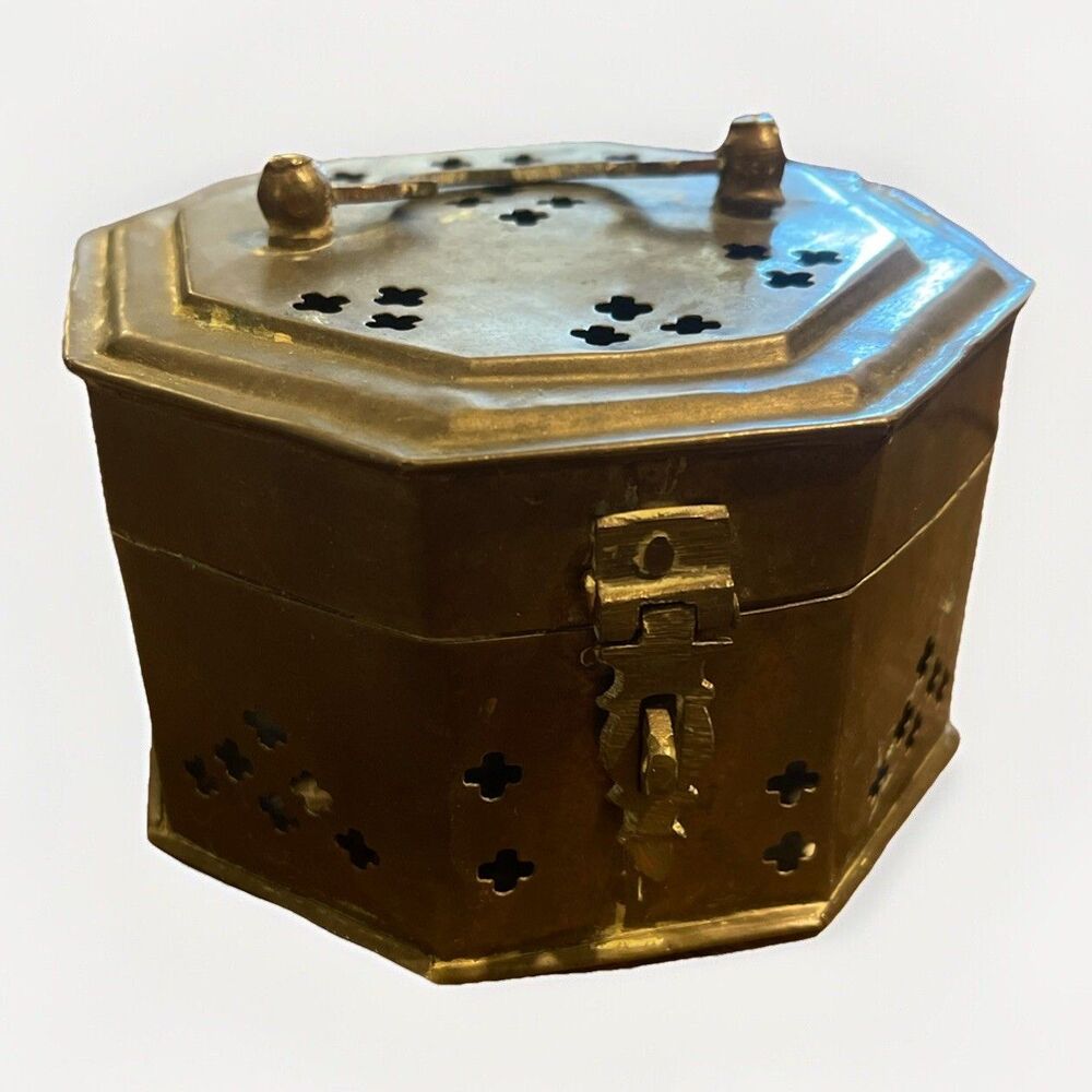 Vintage Cricket Cage Punched Brass Footed Box Trinket Case India Made Insect Bug